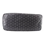Gray patterned zip-top pouch with rounded edges and dark trim
