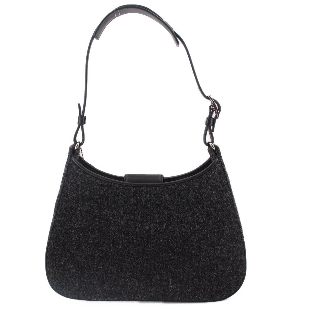 COACH demi shoulder bag with dark gray textured hobo shape and black top trim