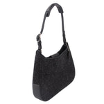 COACH demi shoulder bag with dark gray textured exterior and black leather strap detail