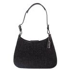 COACH demi shoulder bag, dark gray textured fabric with black leather trim and hanging tag