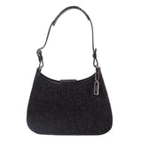 COACH demi shoulder bag, dark gray textured fabric with black leather trim and hanging tag