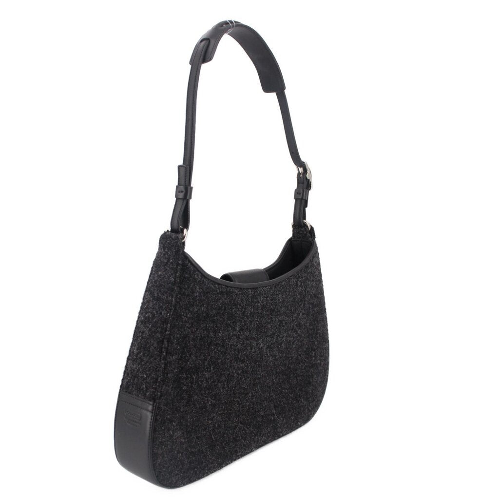 COACH demi shoulder bag, dark gray textured front with black leather strap and side panel