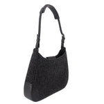 COACH demi shoulder bag, dark gray textured front with black leather strap and side panel
