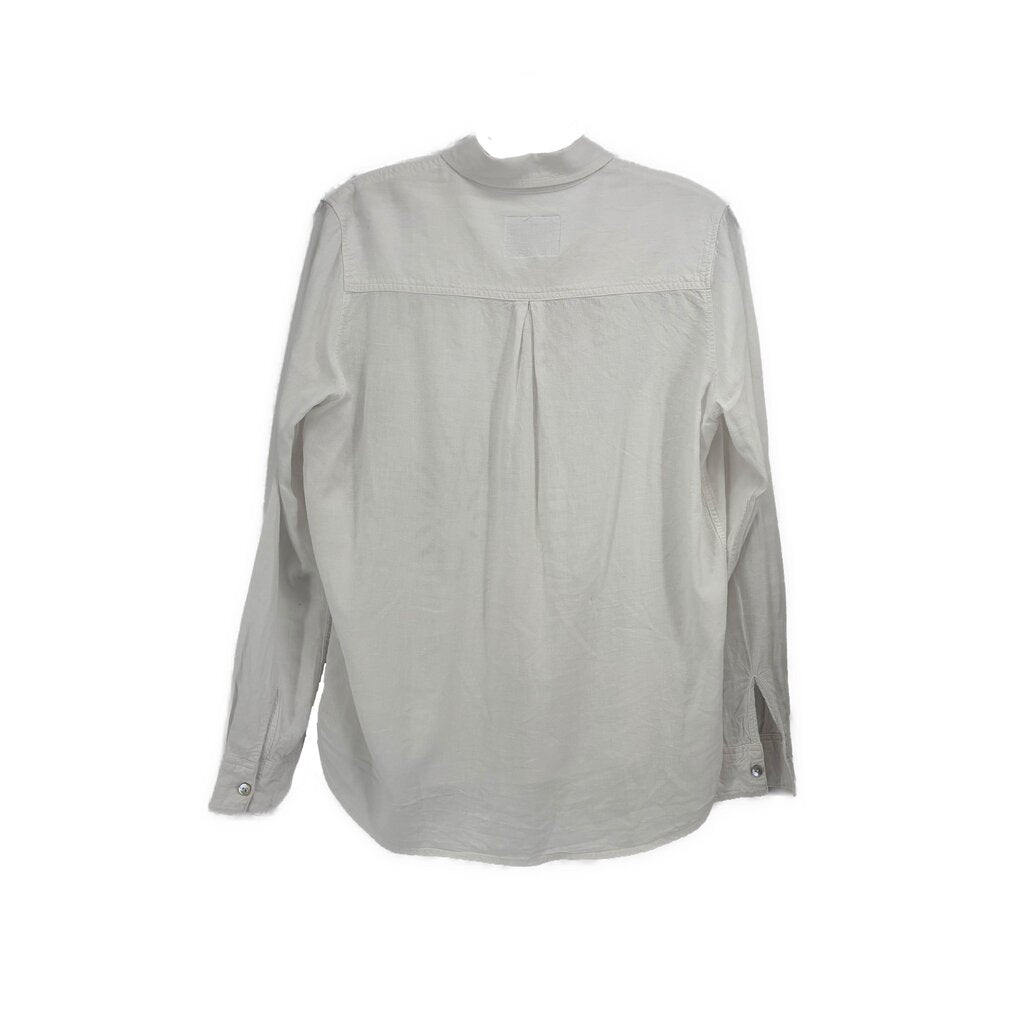 White long sleeve top with gathered yoke and back pleat detail
