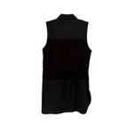 Black sleeveless top with banded dark center panel and back yoke