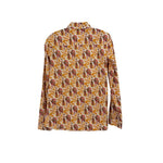 Orange printed long-sleeve button-front shirt with back yoke