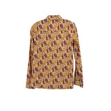 Orange printed long-sleeve button-front shirt with back yoke