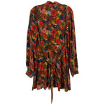 Floral dress with long sleeves, gathered yoke, red multicolor back print