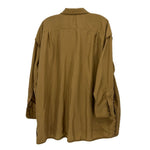 Camel long sleeve top with yoke seam, button back, side patch pocket, relaxed fit