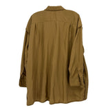 Camel long sleeve top with yoke seam, button back, side patch pocket, relaxed fit