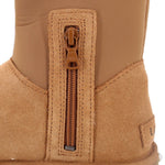 Tan suede UGG Classic Dipper boots with central zip panel and side UGG patch