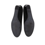 Black wedge flats bottom view with smooth outsole and heel