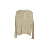 Cream knit cardigan with textured knit pattern and ribbed cuffs; back view