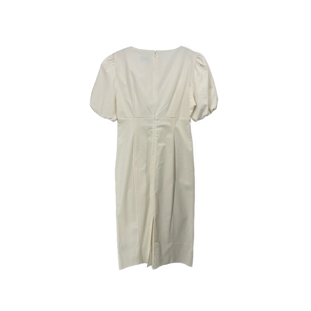 Women's cream maxi dress with puff sleeves and back gathering detail