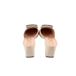Gucci mule heels back view, light beige slip-ons with block heel and logo insole