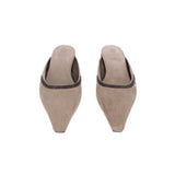 BRUNELLO CUCINELLI MONILI-TRIMMED SUEDE FLATS GRAY 37.5 EU | 7.5 US