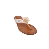 Damier checkerboard thong flat sandals with tan leather toe post and buckle strap