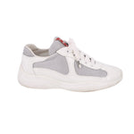 America's Cup sneakers, white leather with gray paneling and red heel tab