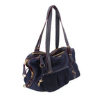 MZ WALLACE Colette shoulder bag, navy, side view with zip details and gold-tone rings