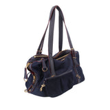 MZ WALLACE Colette shoulder bag, navy, side view with zip details and gold-tone rings