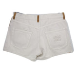 MIU MIU khaki shorts with tan-trim back pockets and stitched logo