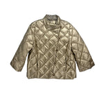 Gold quilted puffer down jacket with stand collar and diamond stitching