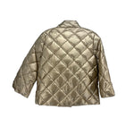 Gold quilted puffer down jacket, stand collar, diamond stitch back view