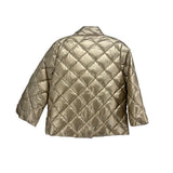 Gold quilted puffer down jacket, stand collar, diamond stitch back view