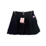 Girls black denim bubble skirt with button waistband and pleated flared hem
