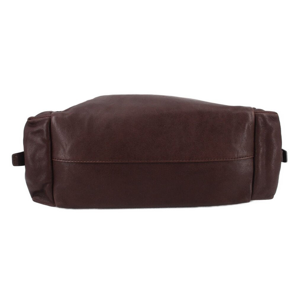 Prada Explorer crossbody bag in brown, rear view with top handle and strap loops