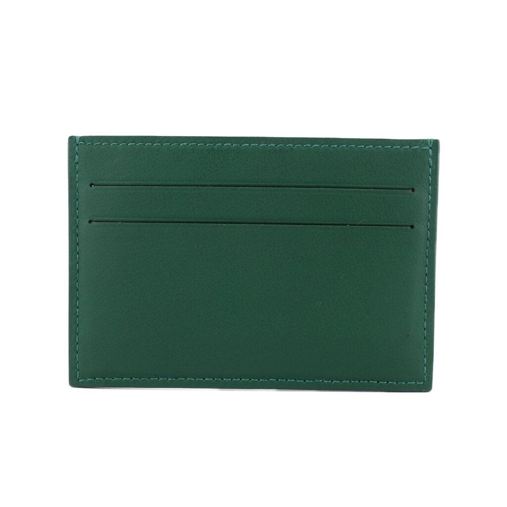 HERMES card case wallet in green leather with front card pocket and stitching