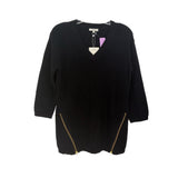 TYLER BOE 3/4 sleeve sweater, black V-neck with side zip detail