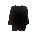 Black 3/4-sleeve knit sweater, wide ribbed collar and curved hem