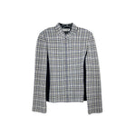Plaid jacket with button-front and collar, black/blue checks, long sleeves