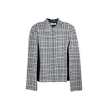 Plaid jacket with button-front and collar, black/blue checks, long sleeves