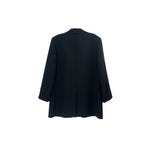 Women’s one-button blazer back view with center seam, black