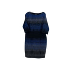 Blue printed knit dress with crew neck and three-quarter sleeves