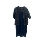 Navy 2-piece dress set with perforated mesh short-sleeve jacket and matching dress