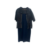 Navy 2-piece dress set with perforated mesh short-sleeve jacket and matching dress