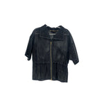 Navy mesh dress jacket set with zip front and short sleeves