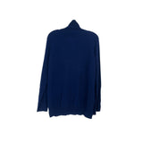 Blue cashmere mock-neck sweater, back view, long sleeves