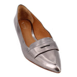 Silver leather loafer with strap detail and pointed toe