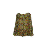 Check blouse top with long sleeves and scoop neck, relaxed fit, green multi print