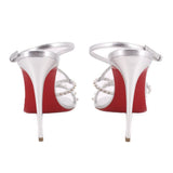 CHRISTIAN LOUBOUTIN LEATHER SPIKE SANDALS SILVER 39 EU | 8.5 US