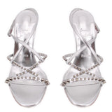 CHRISTIAN LOUBOUTIN LEATHER SPIKE SANDALS SILVER 39 EU | 8.5 US