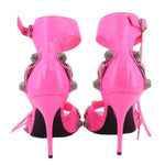 Balenciaga Cagole pink heeled sandals from back with ankle straps and stiletto heel