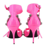Balenciaga Cagole pink heeled sandals from back with ankle straps and stiletto heel