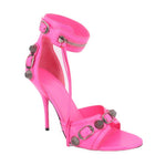 Balenciaga Cagole pink strappy heeled sandal with zipper detail and buckles