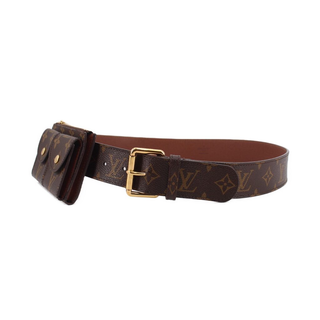 LOUIS VUITTON monogram belt bag with adjustable strap and gold buckle, brown