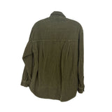 Olive green PISTOLA corduroy jacket, back view with yoke seam and buttoned cuffs